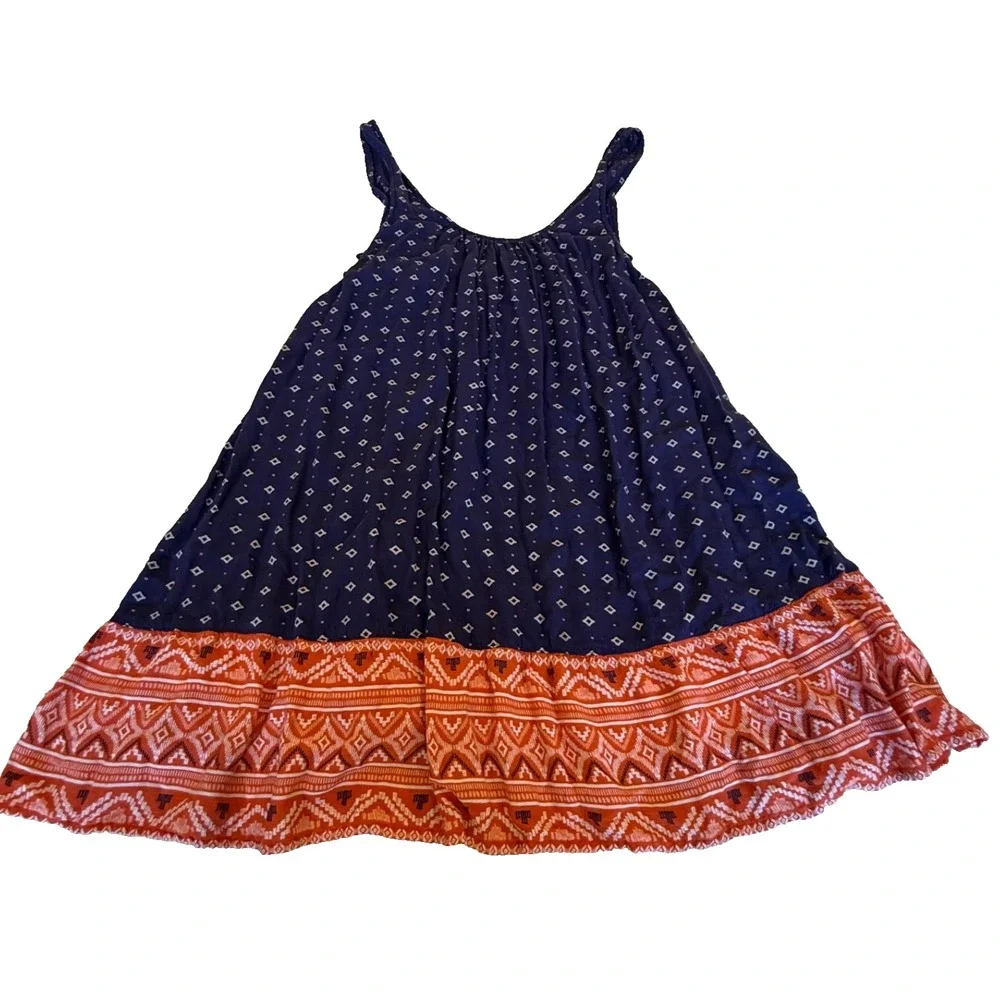 ROXY Boho Gypsy‎ Sleeveless Swing Mini Sundress; Blue/Orange; Size Small